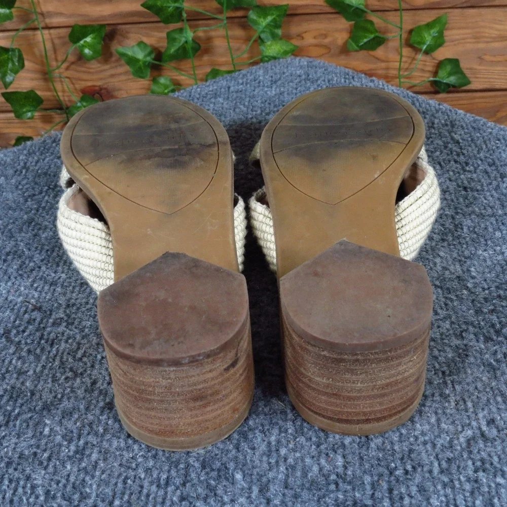 Franco Sarto Raffia‎ Women Sandal 7.5 Casual Block Heel Slide Cream Fabric